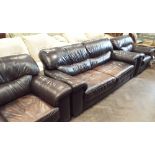 A 2 seater settee 3 piece lounge suite in chocolate brown leather