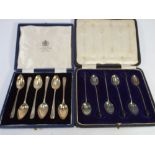 Hallmarked set of silver teaspoons by Mappin and Webb in a fitted case and a boxed set of bean