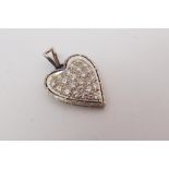 14ct white gold pave diamond set heart shaped pendant