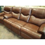 Modern 3 seater settee in brown leather and a matching reclining easy chair
