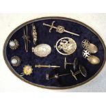 Collection of silver items to include Cameo set earrings, Middle Eastern cufflinks, pendants,