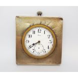 Edwardian vintage travel clock in a square silver frame 7cms square