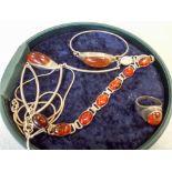 Baltic amber and silver necklace, pendant,