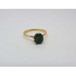 18ct emerald and single stone ring - size M