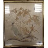 Japanese needlework picture of pheasants with flowers