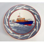 Poole Studio commemorative plate decorated with a lifeboat by Sue Pottinger dated 13/10/97 26cms