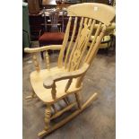 High slat back rocking windsor elbow chair