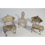 Hallmarked silver miniature furniture comprising sofas,