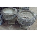 Pair of large concrete garden planters on stand,