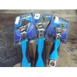 Three new assorted sized adjustable wrenches