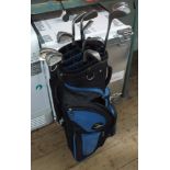 Quantity of golf clubs in a golf bag and a chimney pot