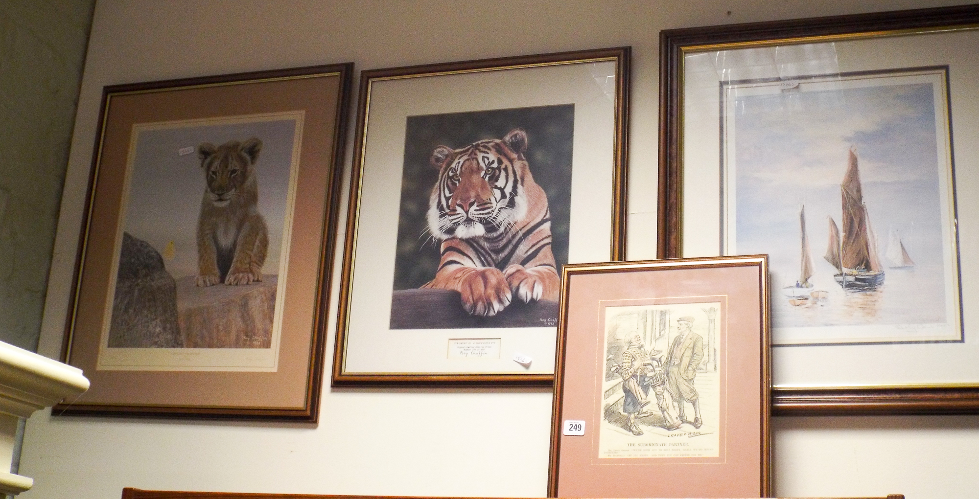 Two prints by Roy Cheffin of a lion cub and a tiger,