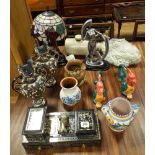 Tiffany style table lamp, desk set, vases,