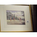 Eight assorted coloured prints of golfing scenes