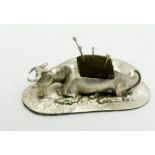 Victorian silver cow figure novelty pin cushion, Sheffield hallmarks 1888, 8.