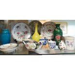 Famille Rose and other plates, oriental vases,