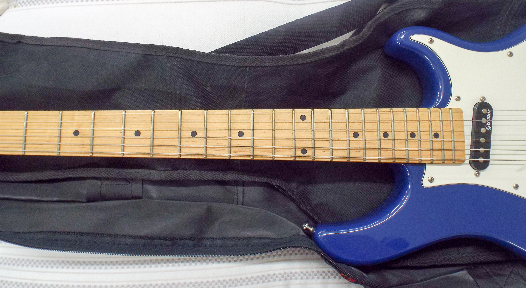 Guvnor blue and white electric guitar with a five-way selector switch in its black fabric fitted - Image 2 of 3