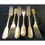 Six matching Scottish silver table forks, Glasgow 1823,