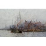 Frederick Edward Joseph Goff (1855-1931) watercolour, 'Wharves at Lime House', signed lower right,