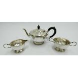 Hallmarked silver three-piece tea set, Birmingham hallmarks, 1933/4.