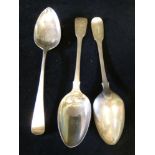 Pair of Georgian silver tablespoons and another Georgian tablespoon,