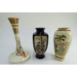 Three Japanese Satsuma vases to include narrow neck vase with 6 character mark to base,