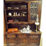 5' reproduction oak bookcase unit with leaded glass door,