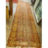 Kashan carpet runner approx 15' long by 3'3" wide in worn condition