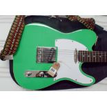 Green and white Chord six string electric guitar in its black fabric fitted case