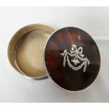 Circular tortoiseshell and silver inlaid trinket box London marks 1896,