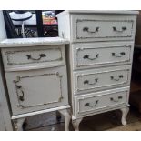 Cream and gilt four drawer bedside cabinet and a matching pot cupboard with one drawer