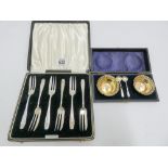 Hallmarked silver set of six pastry knives and forks,