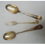 Two Georgian silver tablespoons and a fork, gross weight 6.