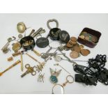 Collectables to include bone bobbins, cigarette holder, eye glass, old jet jewellery,