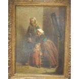 19th century Dutch School oil on canvass of a family in interior scene, unsigned,