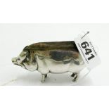 Edwardian novelty silver pig pin cushion. Hallmark slightly worn, otherwise in good condition.