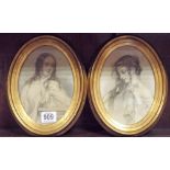 Pair of 19th century gilt framed oval prints of young ladies