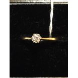 Older style 18ct yellow gold and platinum mounted single stone diamond engagement ring,