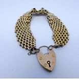 9ct rose gold mesh panel bracelet with heart shaped padlock fastening,