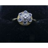 18ct yellow gold sapphire and diamond cluster ring,