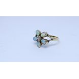 18ct gold opal and diamond flower cluster ring,