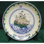 Poole Pottery ship plate of the Mayflower, ship drawn by A.S.