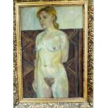 Mid-20th century oil on canvas depicting a female nude,