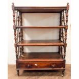 Victorian mahogany four tier whatnot with drawer in base,