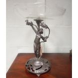 Art nouveau WMF style metal figure comport with glass bowl