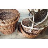 Three large wicker baskets,