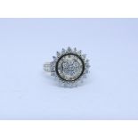 9ct yellow gold diamond cluster ring set with approximately 1 carat of diamonds.