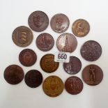 Collection of 15 historical and commemorative medallions in bronze.