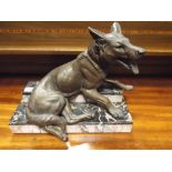 French metal Alsatian dog ornament on a marble base