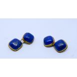 Pair of 14ct yellow gold and lapis lazuli gentleman's cufflinks in fitted box